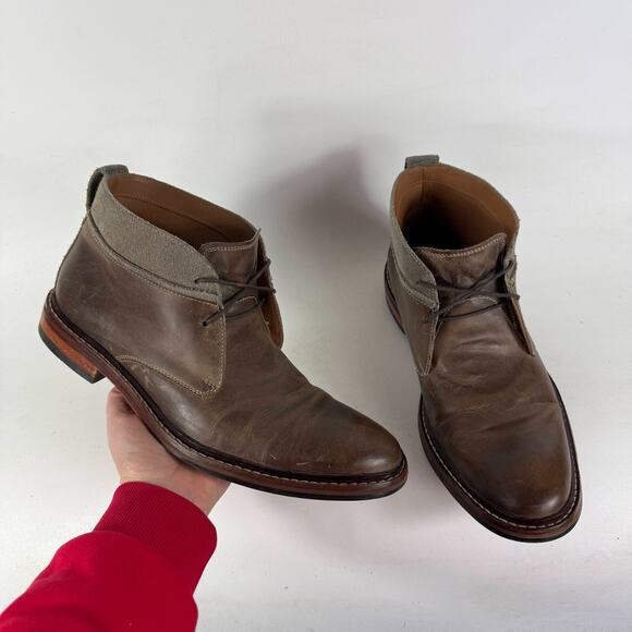 Cole Haan Chukka Boots Men\'s 9.5 Brown Leather Almond Toe Lace-Up Block Heel